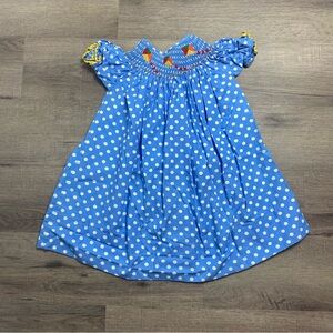 Smocked Kite Polka Dot Dress Blue White Size 5 Marjorie’s Daughter